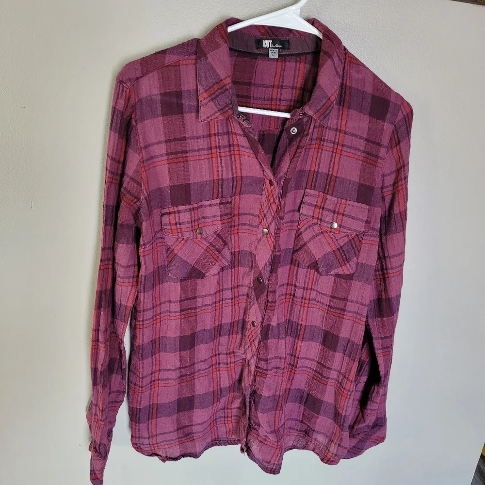 🌀 Kut From The Kloth Flannel Snap Button Down. Purple pink. Very soft! - Picture 1 of 4